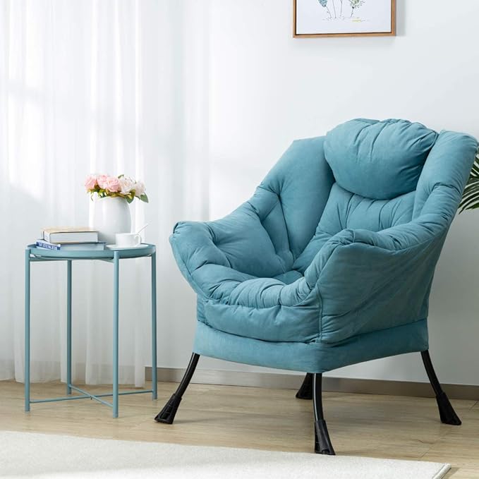 HollyHOME Fabric Large Lazy Chair, Accent Reading Chair, Cozy Lounge Chair with Armrest, Leisure Sofa Chair for Living Room, Bedroom, Dorm, Blue - LeafyLoom