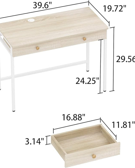Weehom Computer Desk with Drawers, Home Office Desk for Writing, Studying, and Gaming - Sturdy and Spacious Workstation for PC and Laptop(Beige) - LeafyLoom