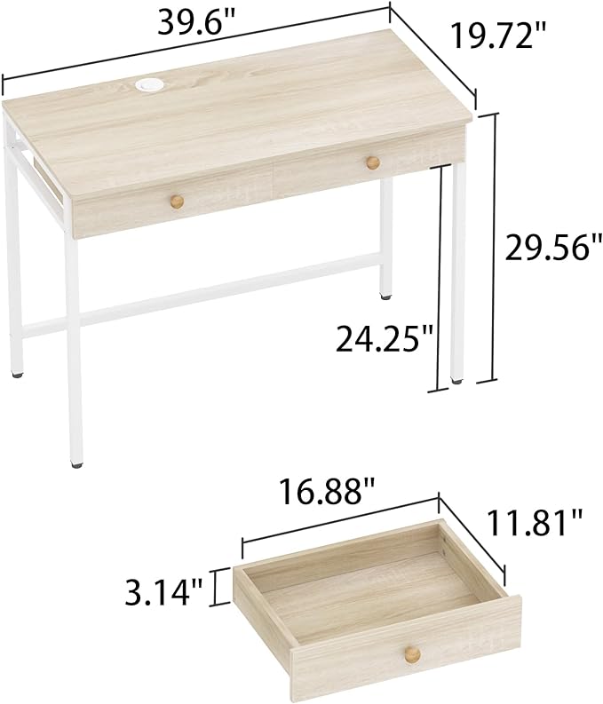 Weehom Computer Desk with Drawers, Home Office Desk for Writing, Studying, and Gaming - Sturdy and Spacious Workstation for PC and Laptop(Beige) - LeafyLoom