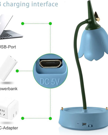Himmel Flower Desk Lamp, Dimmable LED Kid Desk Lamp with 3 Colour Temperatures,Cordless Rechargeable Desk Lamp with Touch Sensor and Flexible Arm, USB Bedside Lamp for Reading, Learning - LeafyLoom