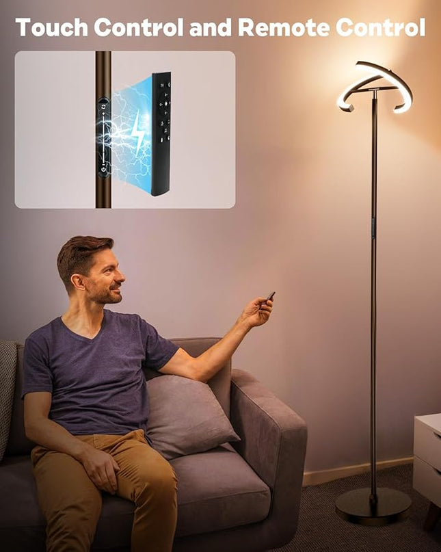 Brown Floor Lamp, Modern Stepless Dimmable Standing Lamp with Remote Control, 20W 3000-6000K LED Rotatable Floor Light Uplighter Stand up Lamp Tall Lamp for Living Room Bedroom Office - LeafyLoom