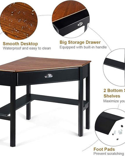 Corner Desk, Coffee - LeafyLoom