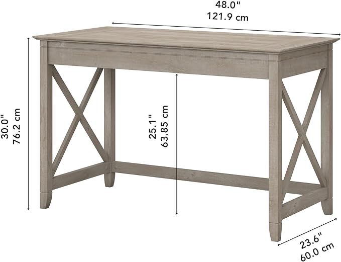 Bush Furniture Key West Writing Table for Home Office | Small Modern Farmhouse Desk, 48W, Washed Gray - LeafyLoom
