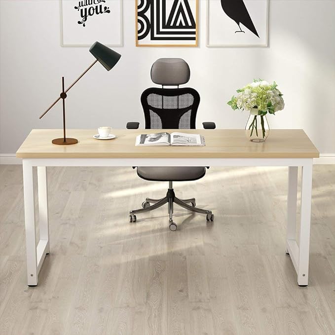 Tribesigns Computer Desk, 63 inch Large Office Desk Computer Table Study Writing Desk Workstation for Home Office, Walnut - LeafyLoom