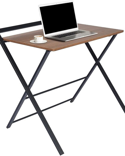 Folding Desk, Foldable Table Space Saving Computer Sturdy Writing Table Workstation for Home Office with Metal Frames/Wood Top Laptop, No Assembly Required, Brown - LeafyLoom