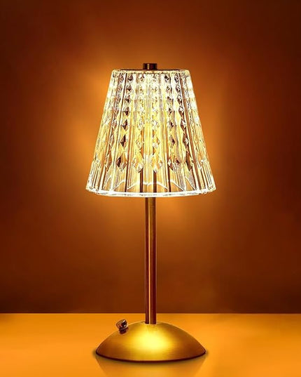 Portable Crystal LED Table Lamp, 3-Levels Brightness Desk Lamp, 3 Color Touch Control Rechargeable Lamp, Night Light, Bedside Lamp,Dining Room Lamp (Gold) - LeafyLoom