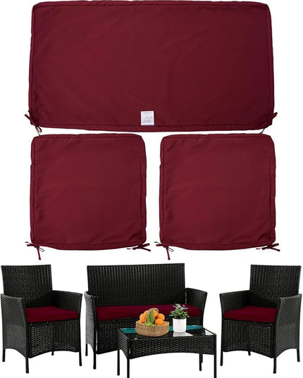 ClawsCover 3Pack Outdoor Seat Cushions Replacement Covers Fit for 4 Pieces Wicker Rattan Furniture Patio Conversation Set Loveseat Chair,38x19x2,19x19x2,Burgundy-Large (Include Cover Only) - LeafyLoom