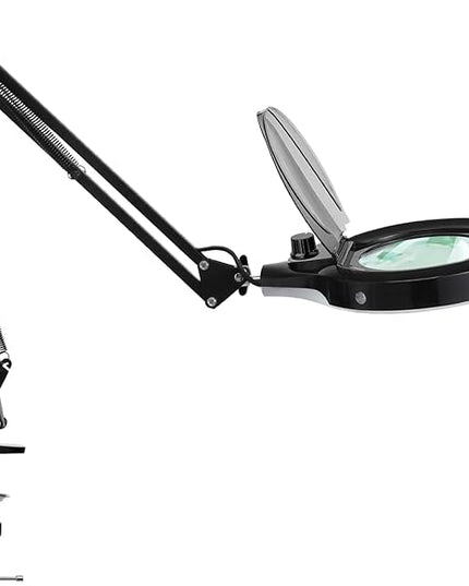 10X Magnifying Lamp with Clamp, KIRKAS 2200 LM Super Bright and Stepless Dimming Magnifying Glass with Light, Real Glass Lens Lighted Magnifier Light for Close Work, Crafts, Reading, Repair - Black - LeafyLoom