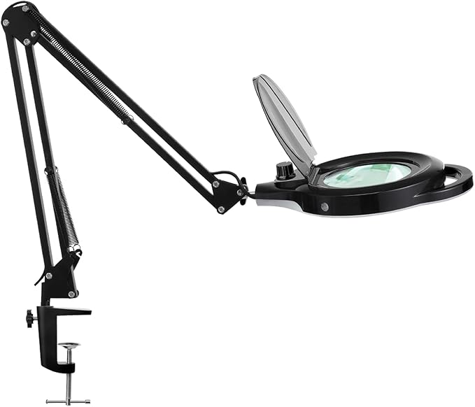10X Magnifying Lamp with Clamp, KIRKAS 2200 LM Super Bright and Stepless Dimming Magnifying Glass with Light, Real Glass Lens Lighted Magnifier Light for Close Work, Crafts, Reading, Repair - Black - LeafyLoom