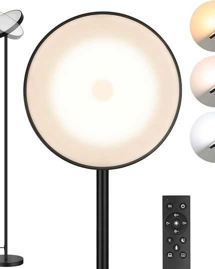 Floor Lamp, 2400LM Bright Floor Lamp for Living Room, LED Modern Torchiere Floor Lamp with 2700K-6000K Stepless Dimming, 69" Tall Standing Lamp with Remote & Foot Switch for Bedroom Office - LeafyLoom