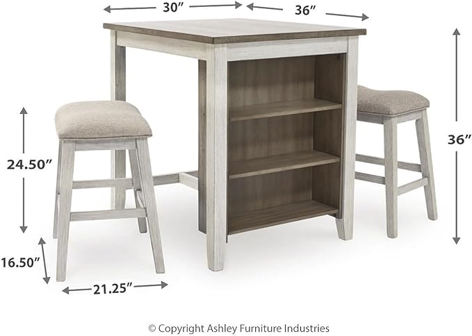 Signature Design by Ashley Skempton 3 Piece Counter Height Dining Set, Includes Table and 2 Barstools, Whitewash - LeafyLoom