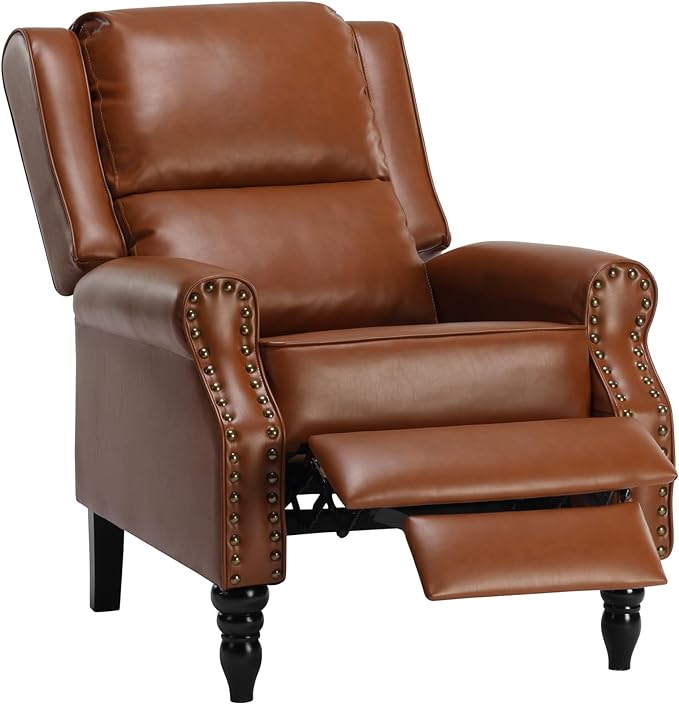 STARY Faux Leather Pushback Recliner Chair for Living Room Bedroom RV, Yellow Brown - LeafyLoom