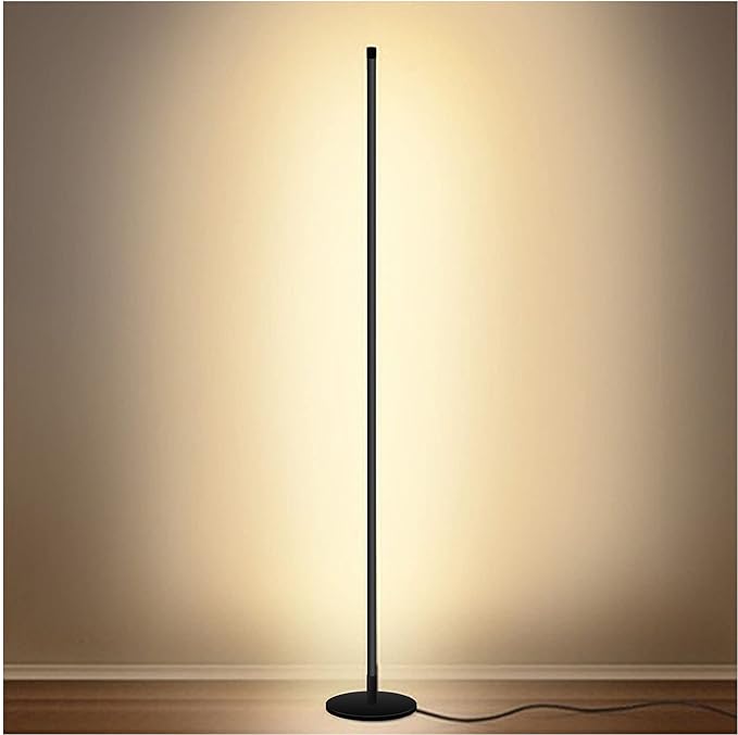 Modern Led Standing Corner Lamp Black Decor Contemporary Metal Floor Lamp for Living Room Bedrooms with Remote & Touch Control - LeafyLoom