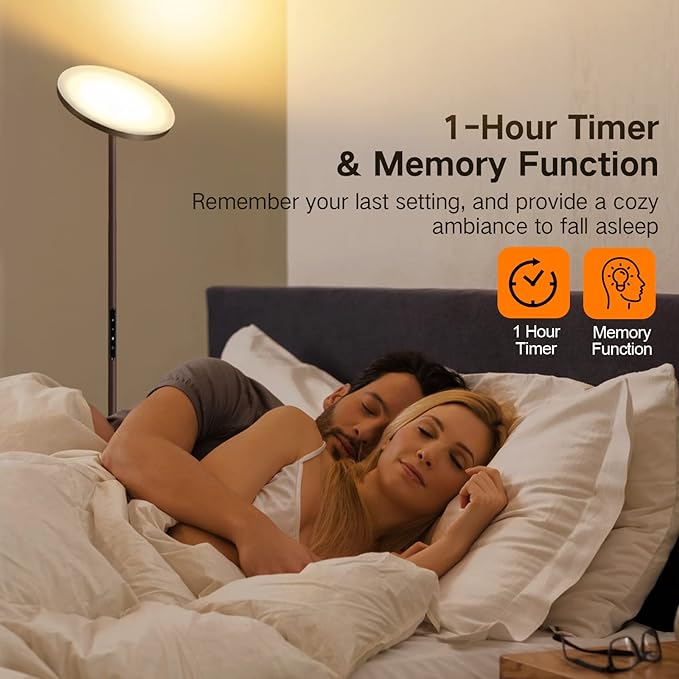 OUTON Floor Lamp, 30W/3000LM LED Modern Torchiere Sky Lamp, Dimmable Bright Standing Tall Lamp with 4 Color Temperatures, 1 Hour Timer, Remote Touch Control for Living Room Bedroom, Office, Bronze - LeafyLoom