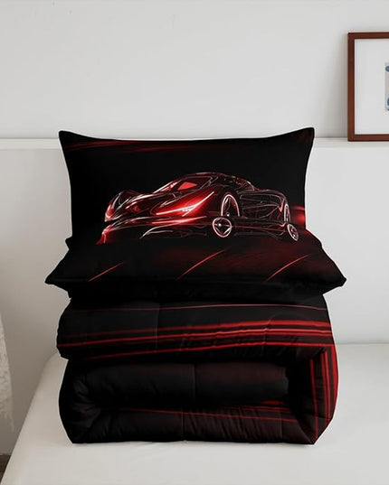 Feelyou Red Race Car Bedding Set Full Size for Kids Boys Extreme Sport Games Comforter Set Teens Toddler Fast and Furious Duvet Set Cool Modern Quilt Set 3Pcs - LeafyLoom