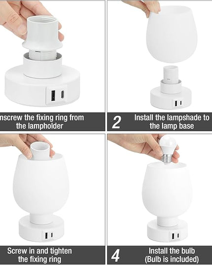 Kakanuo Bedside Table Lamp with Glass Shade, Touch Control, Dual USB A+C Charging Ports, Nightstand Lamp, 3-Way Dimmable, Bulb Included - LeafyLoom