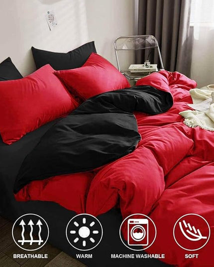 ETDIFFE Red Black Queen Size Comforter, 3 Piece Soft Modern Christmas Reversible Bedding Set, Lightweight All Season Microfiber Down Alternative Bed Comforter with 2 Pillow Shams for Women Men - LeafyLoom