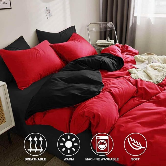 ETDIFFE Red Black King Size Comforter, 3 Piece Soft Modern Christmas Reversible Bedding Set, Lightweight All Season Microfiber Down Alternative Bed Comforter with 2 Pillow Shams for Women Men - LeafyLoom