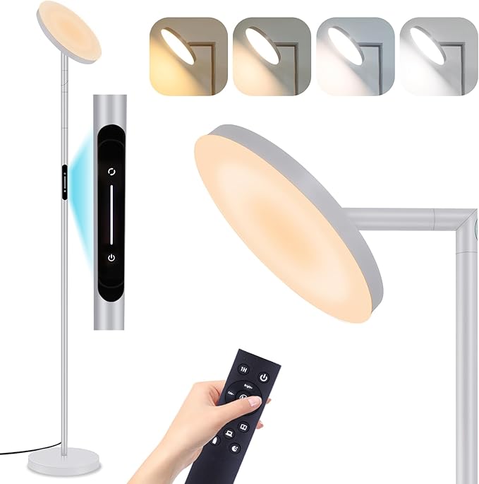 LED Floor Lamp for Living Room, 69" Tall Lamp with Remote & Touch Control Upgrade Lamp Pole Rotary 90° Dimmable Brightness 4 Color Tempera - LeafyLoom