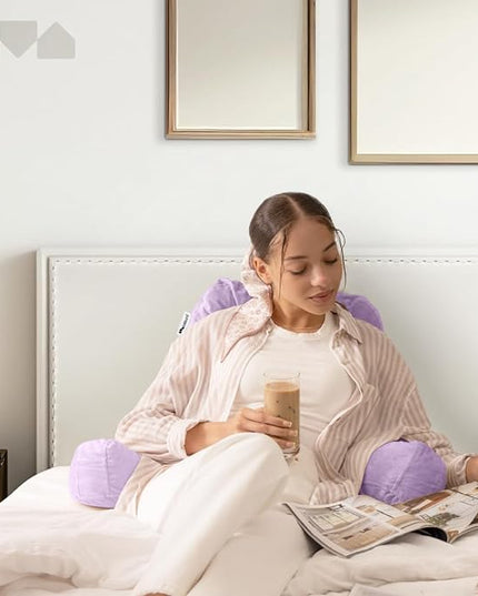 Milliard Reading Pillow with Shredded Memory Foam, Large Adult Backrest with Arms, Back Support for Sitting Up in Bed with Washable Cover (Sit up Pillow) (Lavender) - LeafyLoom