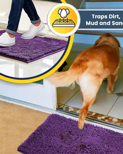Muddy Mat® Original Dog Door Mat for Muddy Paws, Super Absorbent Microfiber, Non-Slip Washable Pet Rug, Quick Dry Chenille Entryway Carpet, Machine Washable Indoor Outdoor mat, Purple 35"x60" MuddyMat
