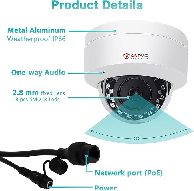 Anpviz 5MP PoE IP Dome Camera with Audio/Mic, IP Security Camera Outdoor Indoor, 98ft IR Night Vision, IP66 Waterproof, 2.8mm Lens, 24/7 Recording, Human Detection, Not PTZ, NDAA Compliant (U Series) AnpvizSecurity