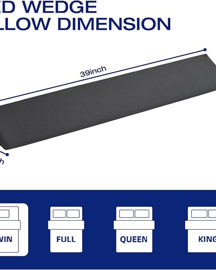 Twin Bed Wedge Pillow for Headboard Gap Filler Pillow Plus (0-8")Mattress Wedge Gap Filler Twin Between Wall and Mattress,for College Dorm,Sleeping Backrest Headboard Pillow Dark Grey(39"x6"x10") - LeafyLoom