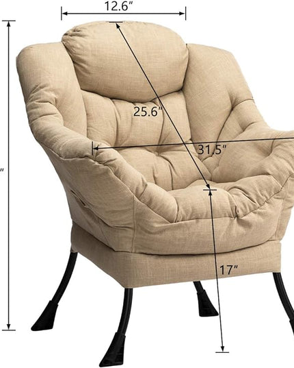 HollyHOME Modern Fabric Large Lazy Chair, Accent Oversized Comfy Reading Chair, Thick Padded Cozy Lounge Chair with Armrest, Leisure Sofa Chair for Living Room, Bedroom, Dorm, Coffee&White - LeafyLoom