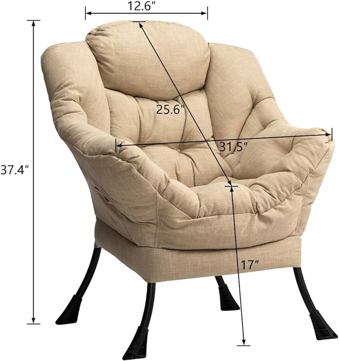 HollyHOME Modern Fabric Large Lazy Chair, Accent Oversized Comfy Reading Chair, Thick Padded Cozy Lounge Chair with Armrest, Leisure Sofa Chair for Living Room, Bedroom, Dorm, Coffee&White - LeafyLoom