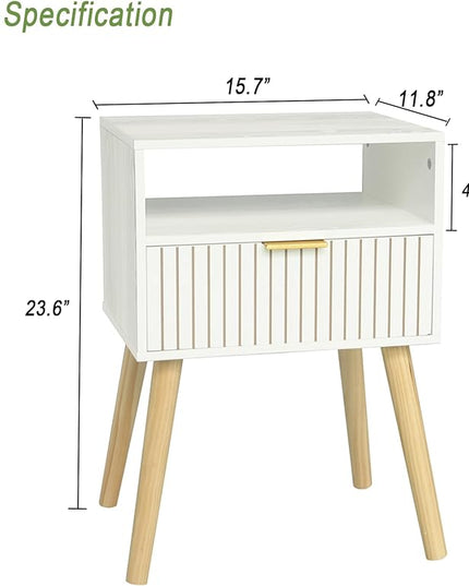 MaxSmeo White Nightstand, Mid Century Modern Nightstand, Small Bedside Table End Table for Bedroom with 2-Tier Storage, White - LeafyLoom
