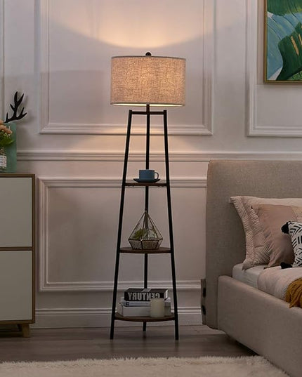 Floor Lamp, Standing Reading Light with Shelves and Fabric Shade, Modern Tall Pole Lamp, Accent Furniture Décor Lighting for Living Room, Bedrooms Black - LeafyLoom