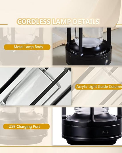 Portable Metal Desk Lamp,3-Color Touch Control, Rechargeable Battery - Ideal Bedside Lamp for Bedroom Nightstand - LeafyLoom