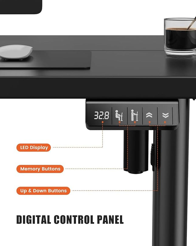 Electric Standing Desk Adjustable Height Stand Up Desk, 48" x 24" Sit Stand Desk, Low Noise Home Office Desk, Computer Desk with Splice Board, Child Lock & Memory Function, Black - LeafyLoom