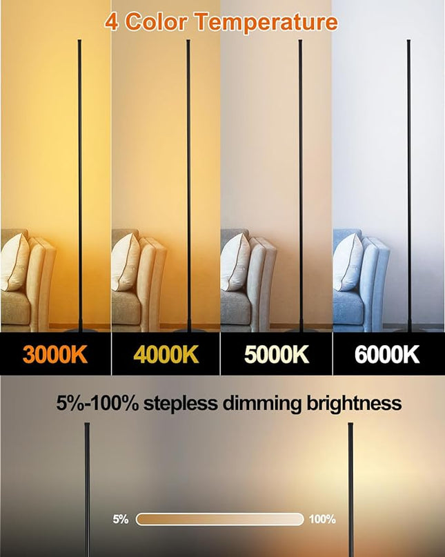 Modern Led Standing Corner Lamp Black Decor Contemporary Metal Floor Lamp for Living Room Bedrooms with Remote & Touch Control - LeafyLoom