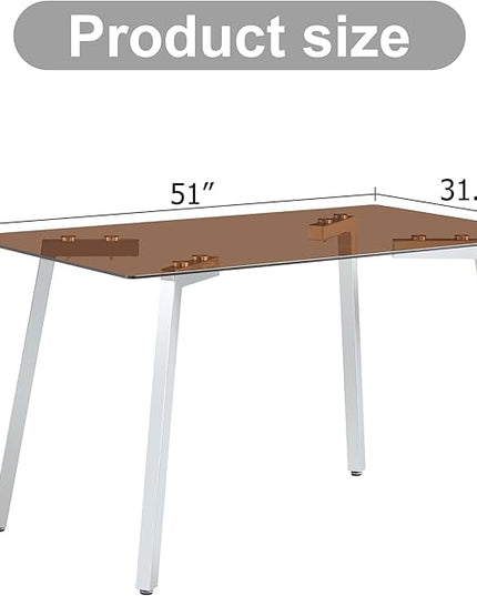 NicBex 51Inch Rectangular Dining Table,Modern Kitchen Table with Tempered Glass Tabletop and Silver Metal Legs for 4 to 6,Dining Room Table for Kitchen,Meeting Room and Living Room,Easy Clean,Brown - LeafyLoom