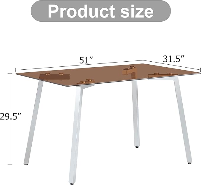 NicBex 51Inch Rectangular Dining Table,Modern Kitchen Table with Tempered Glass Tabletop and Silver Metal Legs for 4 to 6,Dining Room Table for Kitchen,Meeting Room and Living Room,Easy Clean,Brown - LeafyLoom