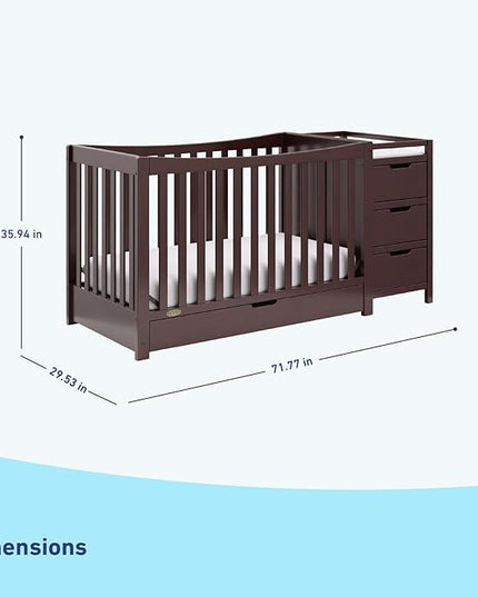 Graco Remi 4-In-1 Convertible Crib & Changer With Drawer (Espresso) – GREENGUARD Gold Certified, Crib And Changing-Table Combo, Includes Changing Pad, Converts To Toddler Bed, Full-Size Bed - LeafyLoom