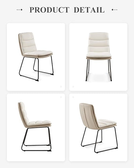 COLAMY Dining Chairs Set of 6, Modern Waffle Fabric Dining Chairs, Faux Leather Chairs with Back for Kitchen Dining Living Waiting Room, Cream - LeafyLoom