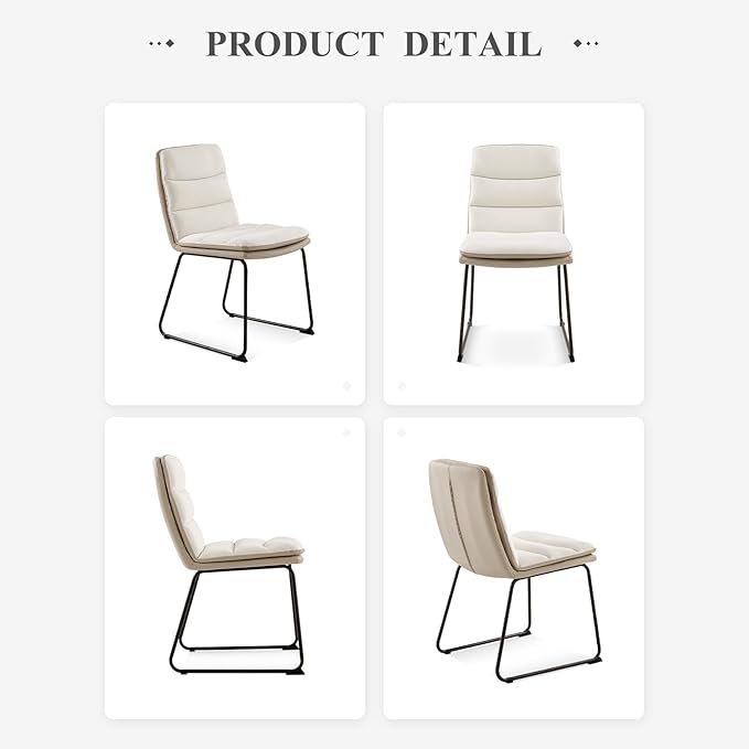 COLAMY Dining Chairs Set of 4, Modern Waffle Fabric Dining Chairs, Faux Leather Chairs with Back for Kitchen Dining Living Waiting Room, Cream - LeafyLoom