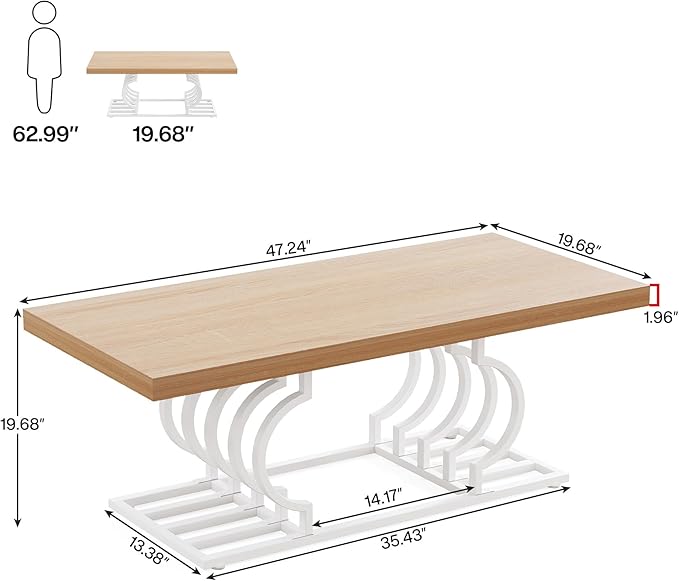 Tribesigns Farmhouse Coffee Table, 47 Inch Rustic Cocktail Table with Geometric Frame, Rectangular Wood Center Table Tea Table Accent Furniture for Living Room, French Country Decor (White/Natural) - LeafyLoom