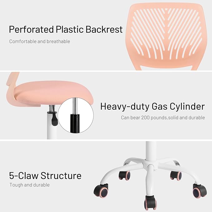 FurnitureR Desk Chair Small Study Chairs Armless for Child Kids Teens, Swivel Rolling Lightweight Task Chair with Wheels and Mesh Padded Cushion, Orange Rose - LeafyLoom