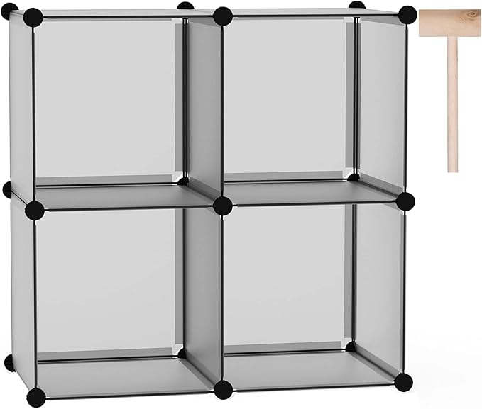 C&AHOME Cube Storage Organizer, 4-Cube Shelves Units, Closet Cabinet, DIY Plastic Modular Book Shelf Ideal for Bedroom, Living Room, Office, 24.8" L x 12.4" W x 24.8" H Grey UPCS04G - LeafyLoom