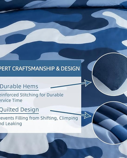 Meeting Story Camouflage Bedding Set, Colorful Pattern Style Comforter Set, 3 PCS One Comforter Two Pillowcases Two Sheets in One Bag, All Season Bedspread for Teens Adults (Navy,Twin - LeafyLoom
