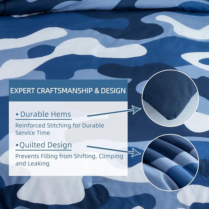Meeting Story Camouflage Bedding Set, Colorful Pattern Style Comforter Set, 3 PCS One Comforter Two Pillowcases Two Sheets in One Bag, All Season Bedspread for Teens Adults (Navy,King - LeafyLoom