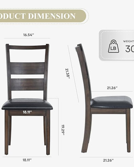COLAMY Upholstered Dining Chairs Set of 2, PU Leather Dining Room Kitchen Side Chair with Ladder High Back and Adjustable Foot Pegs - Dark Brown - LeafyLoom