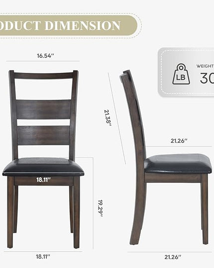 COLAMY Upholstered Dining Chairs Set of 6, PU Leather Dining Room Kitchen Side Chair with Ladder High Back and Adjustable Foot Pegs - Dark Brown - LeafyLoom