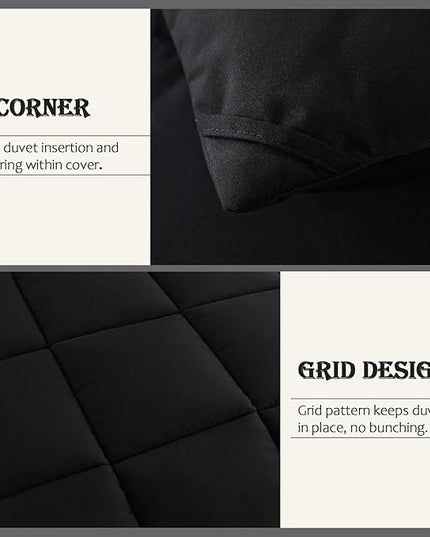 WhatsBedding Black King Comforter Set, Lightweight All Season Soft Down Alternative Bed Comforter, 3 Pieces Bedding Set with 2 Pillowcases, King Size, 102"x90" - LeafyLoom