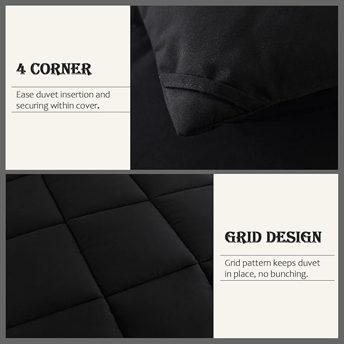 WhatsBedding Black King Comforter Set, Lightweight All Season Soft Down Alternative Bed Comforter, 3 Pieces Bedding Set with 2 Pillowcases, King Size, 102"x90" - LeafyLoom