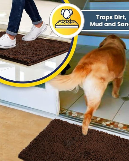 Muddy Mat® Shown on TV – Super Absorbent Microfiber Dog Door Mat for Muddy Paws, Non-Slip Washable Pet Rug, Quick Dry Chenille Entryway Carpet, Machine Washable Indoor Outdoor mat, Brown 35"x24" MuddyMat