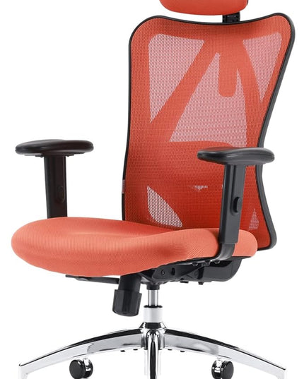 SIHOO M18 Ergonomic Office Chair for Big and Tall People Adjustable Headrest with 2D Armrest Lumbar Support and PU Wheels Swivel Tilt Function Orange - LeafyLoom